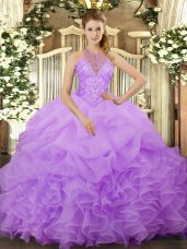 High Class Sleeveless Beading and Ruffles and Pick Ups Lace Up Quinceanera Gown