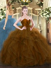 Brown Sleeveless Floor Length Ruffles Zipper Ball Gown Prom Dress