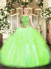 Glamorous Beading and Ruffles 15th Birthday Dress Yellow Green Lace Up Sleeveless Floor Length