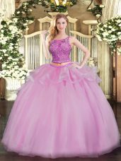 Floor Length Lace Up 15th Birthday Dress Lilac for Military Ball and Sweet 16 and Quinceanera with Beading