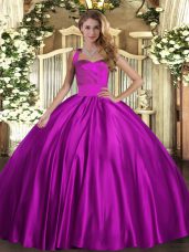 Best Floor Length Ball Gowns Sleeveless Fuchsia 15th Birthday Dress Lace Up