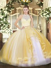 Fantastic Sleeveless Zipper Floor Length Lace and Ruffles Quinceanera Dress