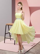 Chiffon Sleeveless High Low Dress for Prom and Beading