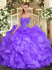 Colorful Organza Sleeveless Floor Length Quince Ball Gowns and Beading and Ruffles