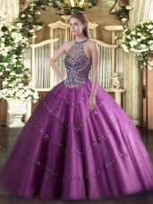 Colorful Tulle Sleeveless Floor Length Quinceanera Gowns and Beading