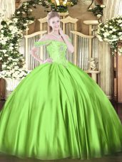 Dazzling Ball Gowns Satin Off The Shoulder Sleeveless Beading Floor Length Lace Up Quinceanera Gowns