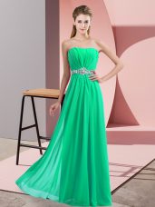 Adorable Sleeveless Floor Length Beading Lace Up Prom Evening Gown with Turquoise
