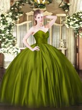 Sweetheart Sleeveless Sweet 16 Dresses Floor Length Ruching Olive Green Organza