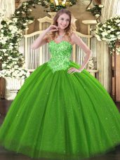 Elegant Sleeveless Sequined Floor Length Lace Up Quinceanera Gowns in Green with Appliques