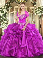 Sleeveless Beading and Ruffles Lace Up Quinceanera Gowns