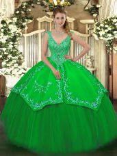 Romantic Green Zipper Sweet 16 Quinceanera Dress Beading and Embroidery Sleeveless Floor Length