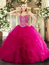 Floor Length Ball Gowns Sleeveless Hot Pink Sweet 16 Quinceanera Dress Lace Up