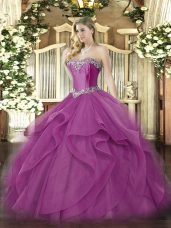 Sexy Tulle Sleeveless Floor Length Quinceanera Dresses and Beading and Ruffles
