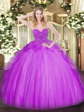Inexpensive Lavender Sleeveless Tulle Lace Up Quinceanera Gown for Military Ball and Sweet 16 and Quinceanera