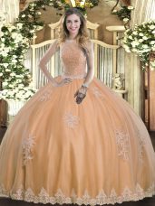 Tulle Sleeveless Floor Length Quinceanera Gowns and Beading and Appliques