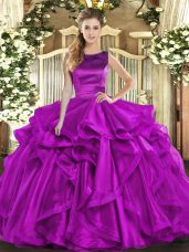 Ruffles Quinceanera Gowns Purple Lace Up Sleeveless Floor Length