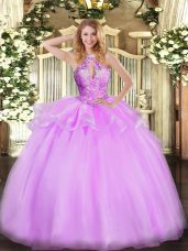 Floor Length Lilac Sweet 16 Dresses Organza Sleeveless Beading