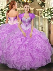 Sweetheart Sleeveless Organza Sweet 16 Dresses Beading and Ruffles Lace Up