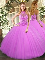 Tulle Sleeveless Floor Length Sweet 16 Dresses and Beading and Embroidery