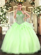 Tulle Sleeveless Floor Length Sweet 16 Dresses and Beading