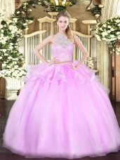 Floor Length Lilac 15 Quinceanera Dress Scoop Sleeveless Lace Up
