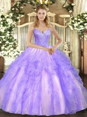 Floor Length Lavender Quinceanera Gowns V-neck Sleeveless Lace Up