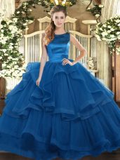 Fashion Blue Scoop Neckline Ruffles Quinceanera Gowns Sleeveless Lace Up