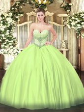 On Sale Yellow Green Sweetheart Neckline Beading Quinceanera Gowns Sleeveless Lace Up