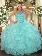 Great Sleeveless Beading and Ruffles Lace Up Sweet 16 Quinceanera Dress