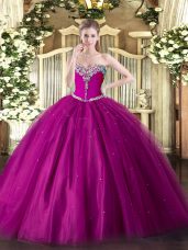 Sweetheart Sleeveless Tulle Quince Ball Gowns Beading Lace Up
