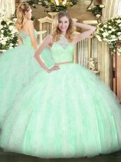 Sumptuous Sleeveless Zipper Floor Length Lace and Ruffles Sweet 16 Dress