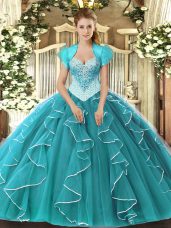 Teal Sweetheart Lace Up Beading 15th Birthday Dress Sleeveless