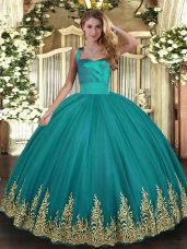 Turquoise Halter Top Lace Up Appliques Quinceanera Dresses Sleeveless