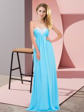 Ruching Homecoming Dress Aqua Blue Lace Up Sleeveless Floor Length