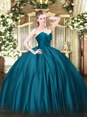 Teal Zipper Quinceanera Gowns Ruching Sleeveless Floor Length