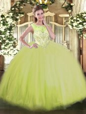 Beauteous Scoop Sleeveless Tulle Quinceanera Dresses Beading Zipper