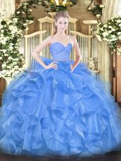 Floor Length Baby Blue Quinceanera Gowns Sweetheart Sleeveless Zipper