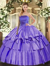 Superior Ruffled Layers Quinceanera Gown Lavender Lace Up Sleeveless Floor Length