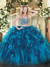 Sleeveless Lace Up Floor Length Beading and Ruffles Quinceanera Dresses