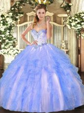 Flirting Ball Gowns Quinceanera Dresses Blue And White Sweetheart Tulle Sleeveless Floor Length Lace Up