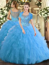 Pretty Sleeveless Beading and Ruffled Layers Clasp Handle Sweet 16 Quinceanera Dress