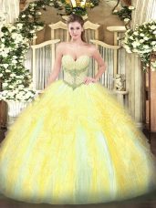 Comfortable Gold Sweet 16 Quinceanera Dress Military Ball and Sweet 16 and Quinceanera with Beading and Ruffles Sweetheart Sleeveless Lace Up