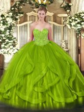 Sleeveless Floor Length Beading and Ruffles Lace Up Sweet 16 Dress with