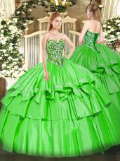 Lovely Ball Gowns Beading and Ruffled Layers Quinceanera Dresses Lace Up Organza and Taffeta Sleeveless Floor Length