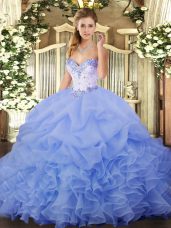 Lavender Sleeveless Organza Lace Up Quinceanera Gown for Military Ball and Sweet 16 and Quinceanera