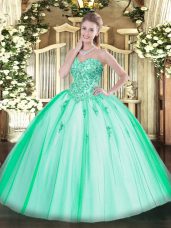 Floor Length Ball Gowns Sleeveless Turquoise Quinceanera Dress Lace Up