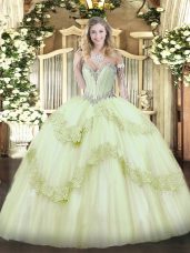 Designer Tulle Sleeveless Floor Length Quinceanera Gown and Beading and Appliques