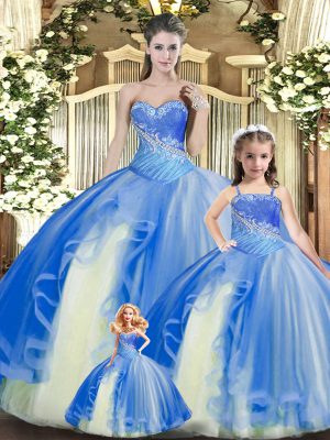 Sweetheart Sleeveless Tulle Sweet 16 Quinceanera Dress Beading and Ruching Lace Up