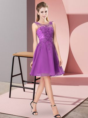 Enchanting Eggplant Purple Empire Appliques Bridesmaid Gown Zipper Chiffon Sleeveless Knee Length