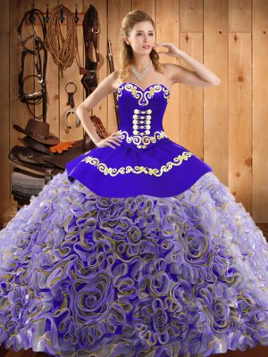 Wonderful Multi-color Sweetheart Lace Up Embroidery Sweet 16 Dresses Sweep Train Sleeveless